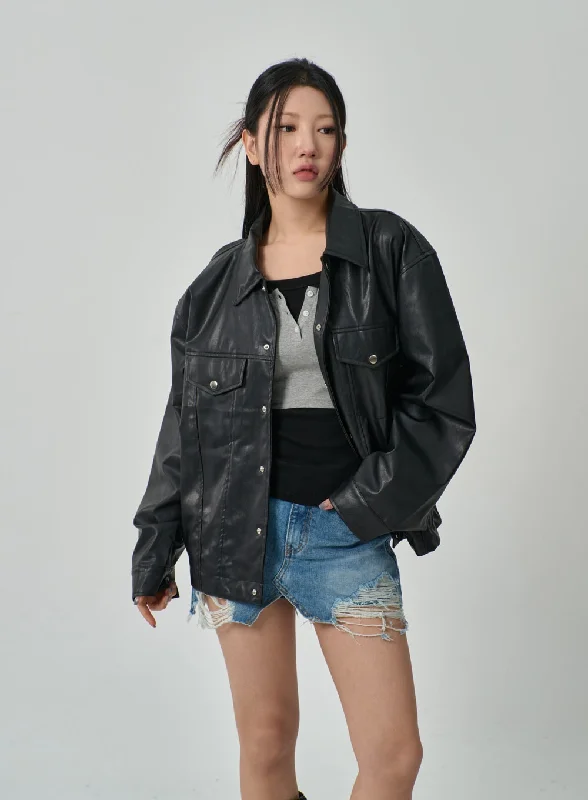 Best Jackets for Cold Weather-Oversized Faux Leather Jacket IF315