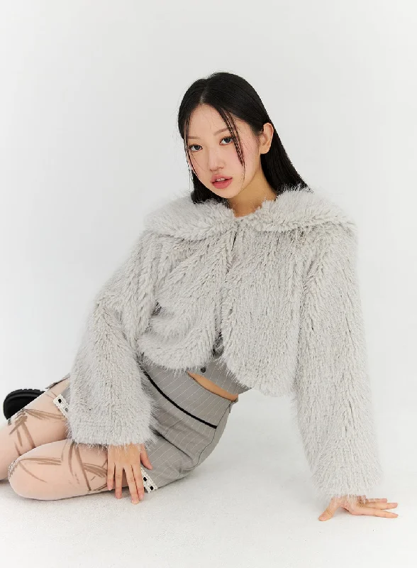 Stylish Bomber Jackets for Night Out-Crop Faux Fur Jacket CN314