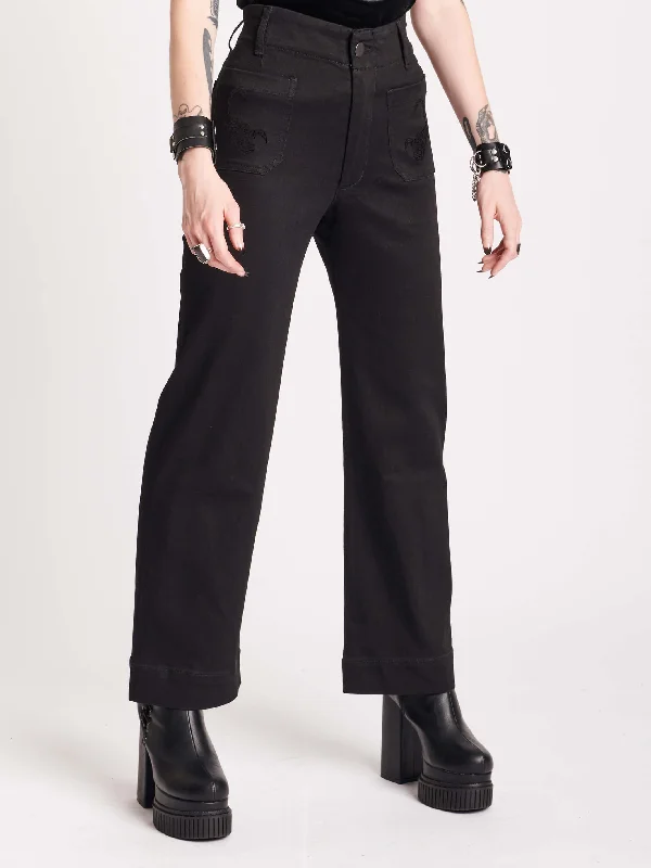 Stretchy Pants for Active Movement-Cropped Wide Leg Jeans