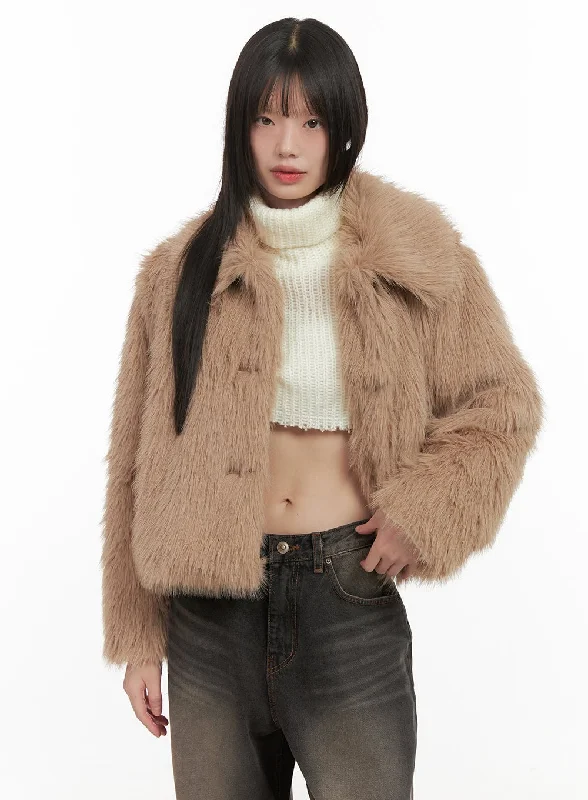 Versatile Jackets for All Seasons-Buttoned Faux Fur Jacket CD426