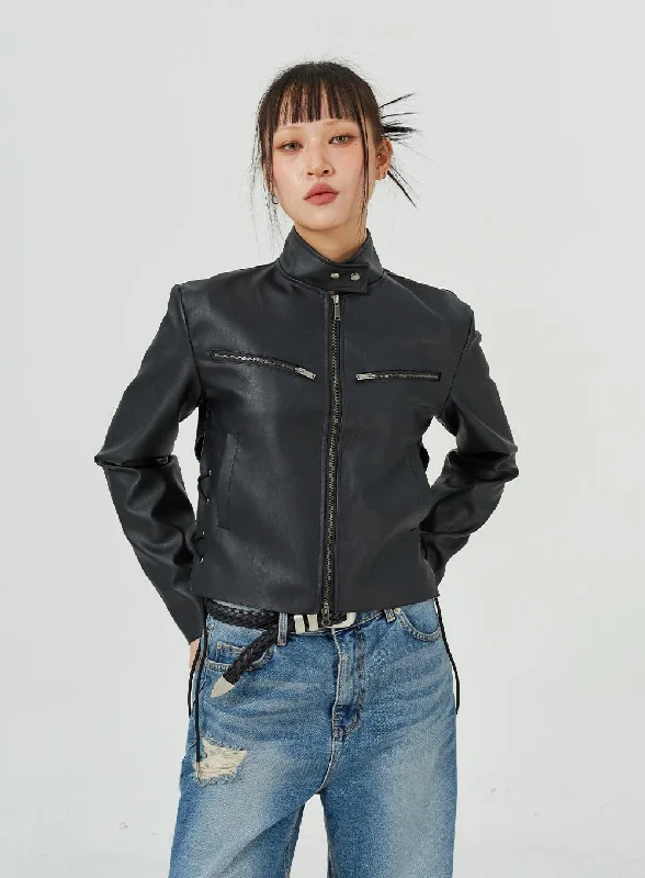 Casual Jackets for Chilly Weather-Standard Fit Faux Leather Jacket CM317