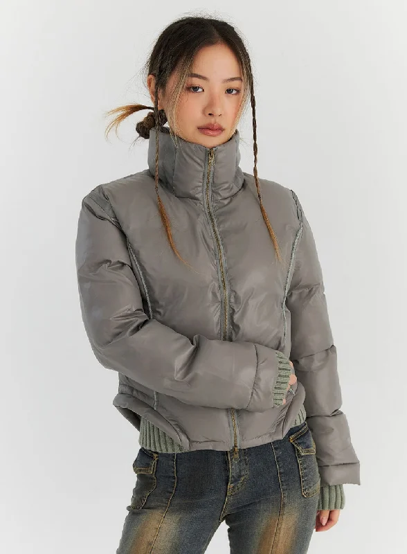 Classic Wool Jackets for Timeless Style-Two-Way Zip-Up Puffer Jacket CN313