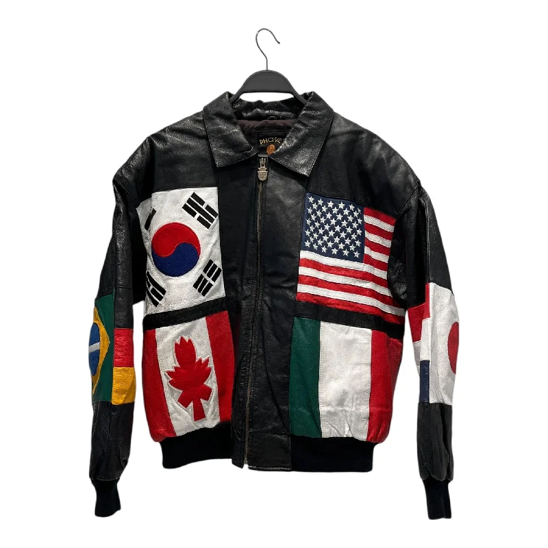 Classic Trench Coats for Stylish Layers-Phase 3 /Leather Jkt/L/Leather/BLK/All Over Print/Flag Jacket