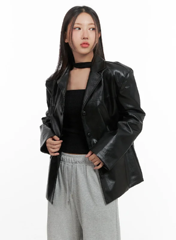 Bomber Jackets for a Cool Vibe-Oversized Button Faux Leather Jacket CO404