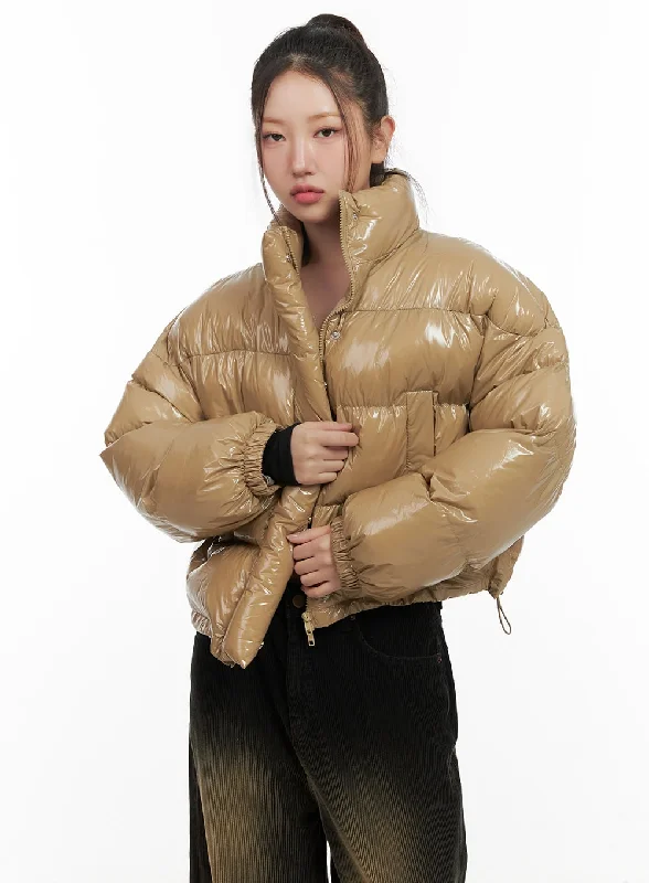 Lightweight Running Jackets for Speed-Glossy Cropped Puffer Jacket CD416