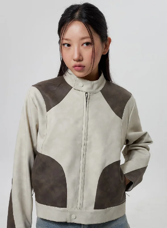 Reflective Windbreakers for Safety and Comfort-Faux Leather Jacket CY323