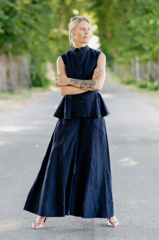 Lightweight Linen Pants for Summer Days-Maxi Catherine Trousers, Night Navy