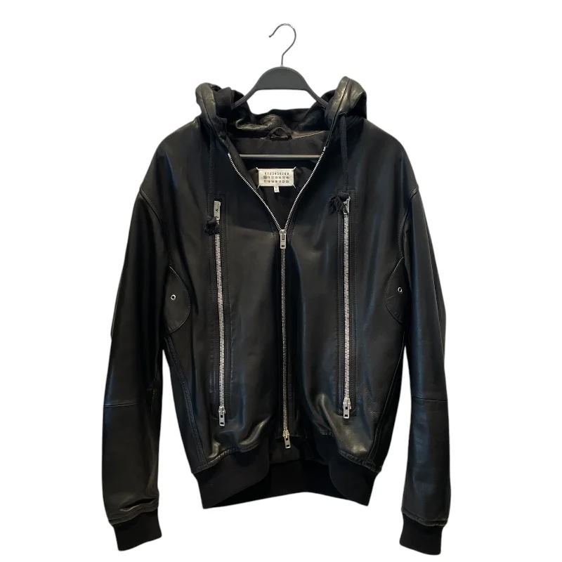 Lightweight Down Jackets for Travel-Maison Margiela/Leather Jkt/52/Leather/BLK/HOODED SPORT JACKET