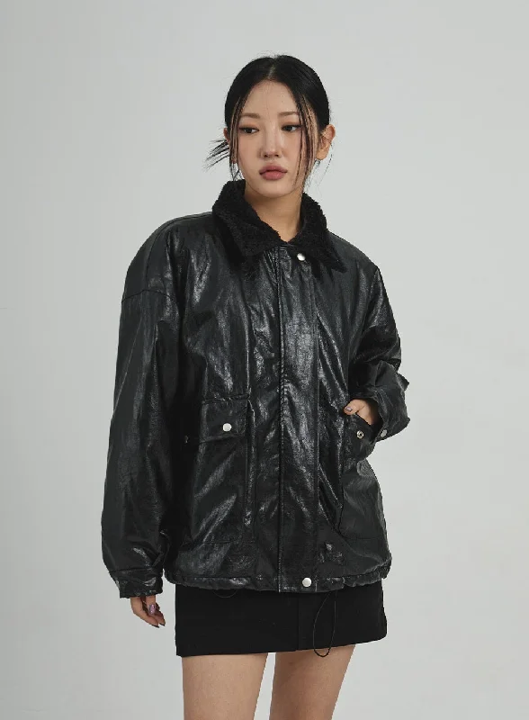 Stylish Zip-Up Jackets for Everyday Wear-Faux Leather Fur Jacket CD12