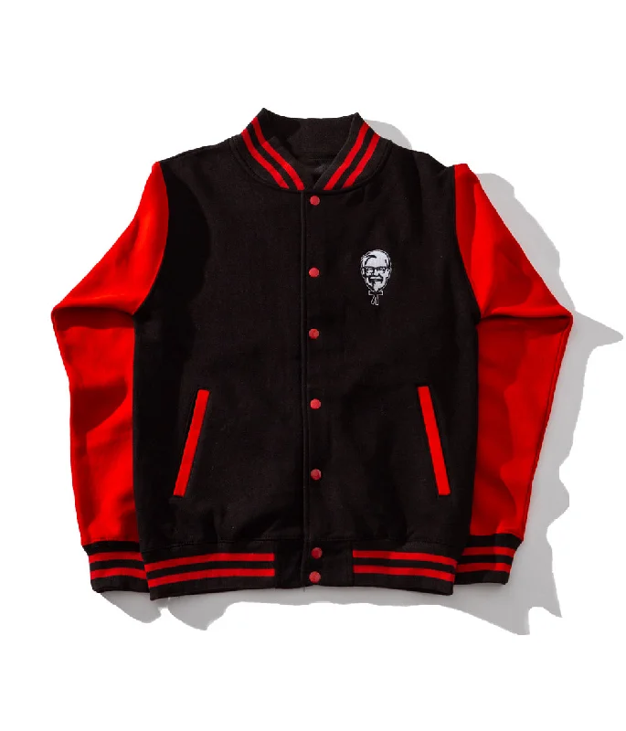 Waterproof Windbreakers for Outdoor Activities-The Colonel's Varsity Jacket - Black & Red