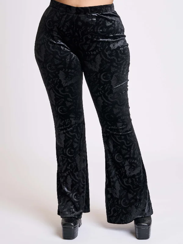 Lightweight Linen Pants for Summer Days-Embossed Black Velvet Flared Legging