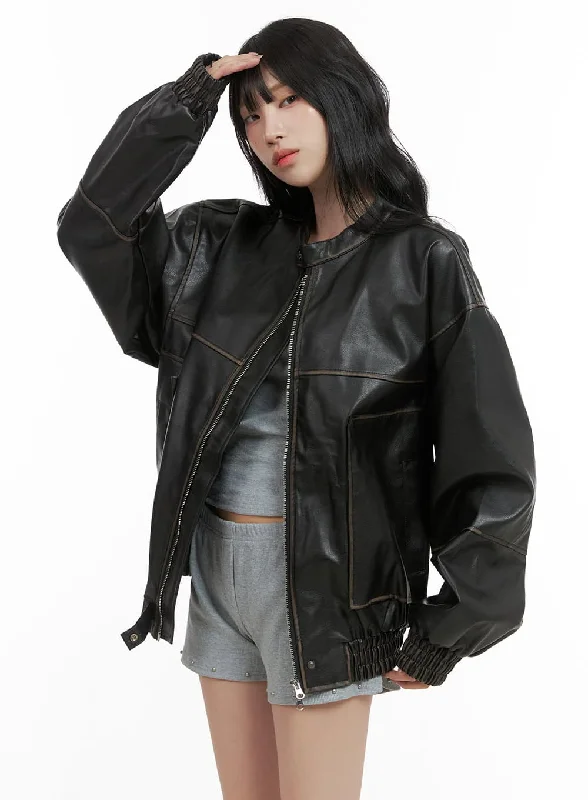 Custom Jackets for Personalized Fashion-Oversized Faux Leather Bomber Jacket (UNISEX) CG420